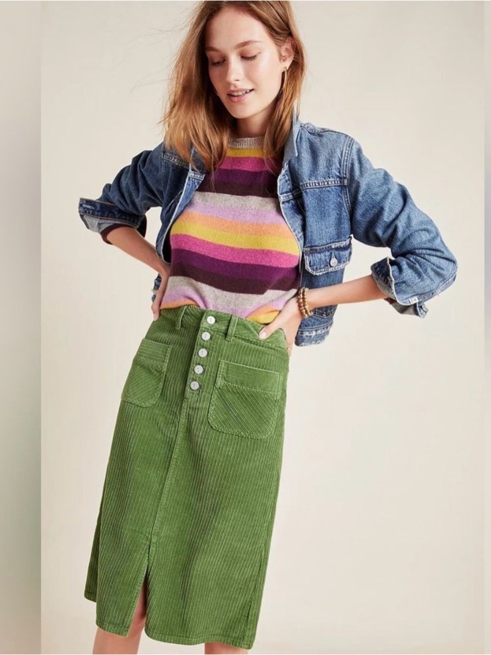 Anthropologie Pilcro Corduroy Pencil
Skirt knee length green sz 16W